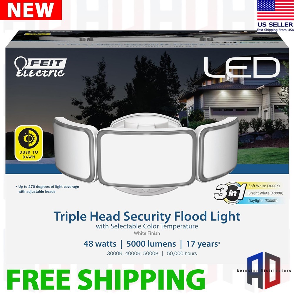Feit Dusk to Dawn Hardwired LED White Security Floodlight  5000 Lumens