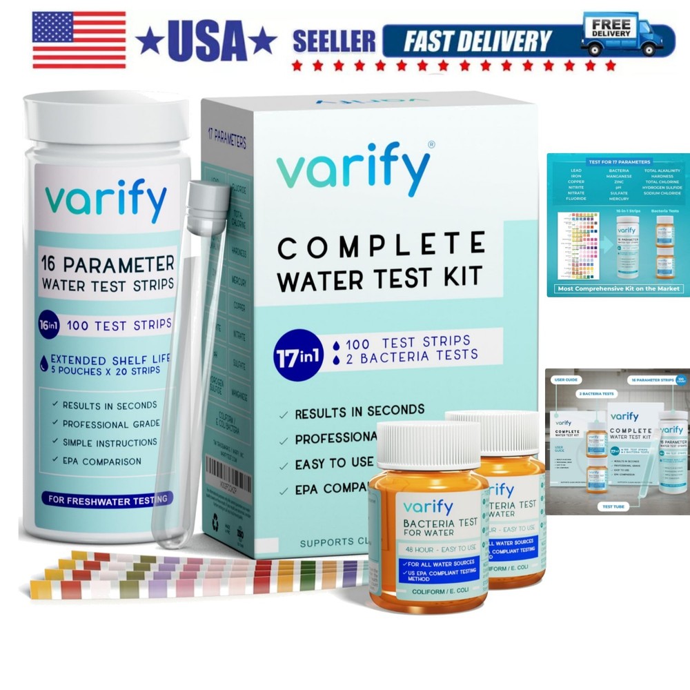 17in1 Complete Drinking Water  Kit - 100 Strips + 2 Bacteria Tester Kits - We...