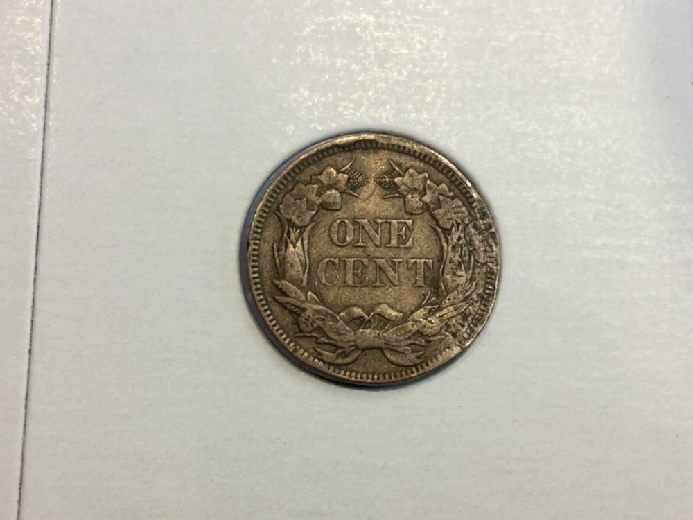 1857 Flying Eagle Cent in extra fine- reverse struck through