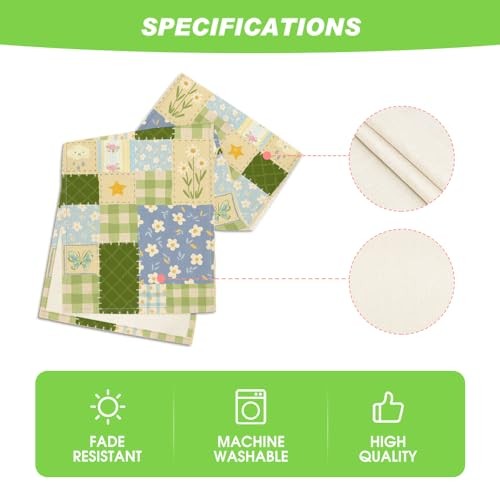 Patchwork Buffalo Plaid Floral 210 GSM Spring 13" x 72", Table Runner Green