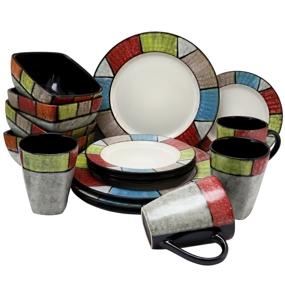 Elama's Country Cottage16 Piece Stoneware Dinnerware Set
