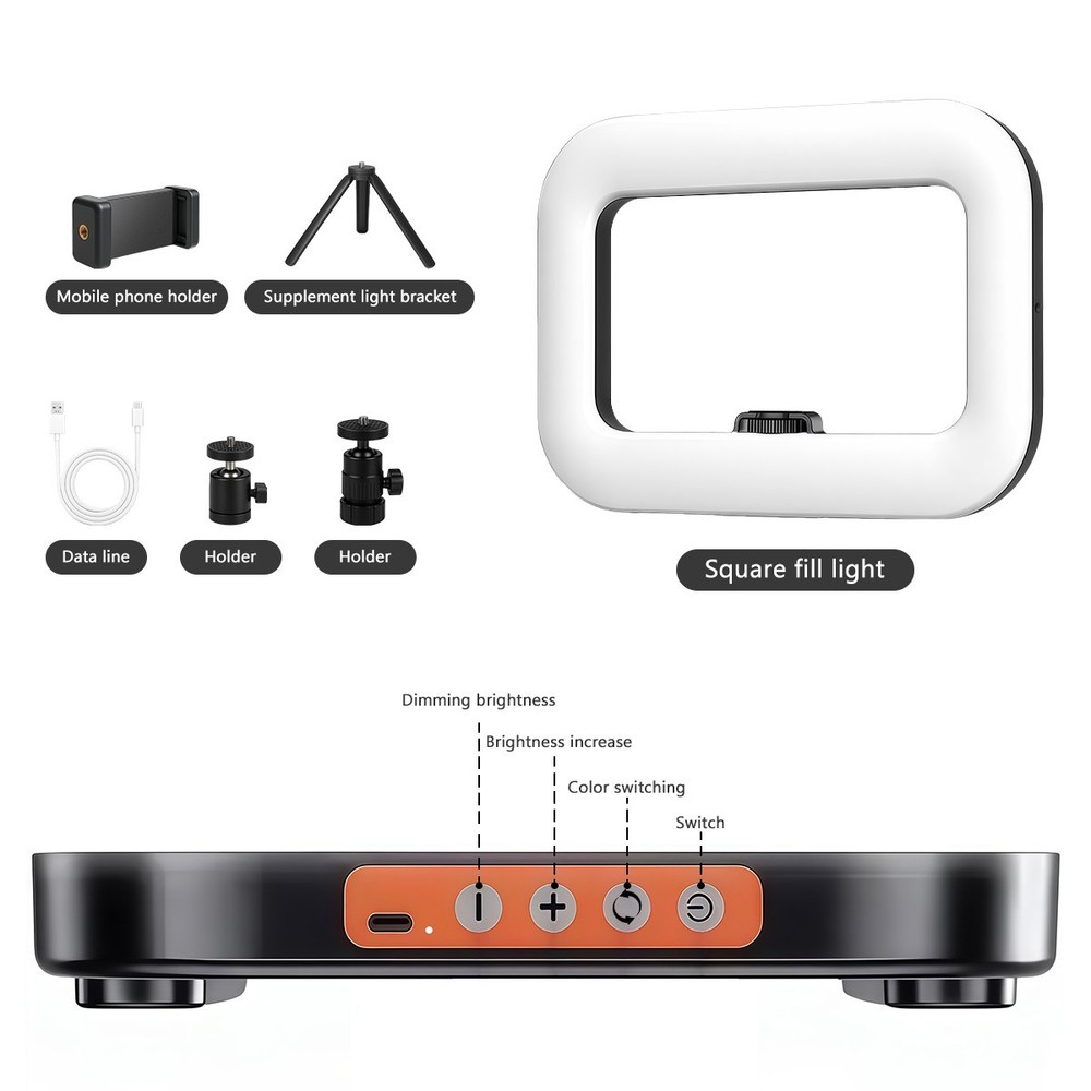 Handheld Fill Light, Rechargeable Selfie Ring Light Cordless Square Fill Light