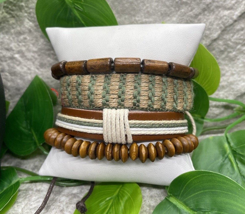 4 PC Leather Punk Bracelet Stackable Adjustable Tie New Free Ship B2783