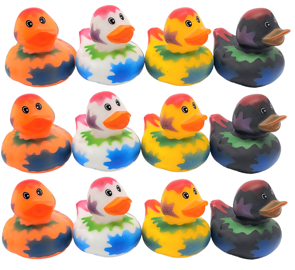 Splat Rubber Duckies  (2") Standard Size. (12 Pack) Colorful Paint Splashed Duck