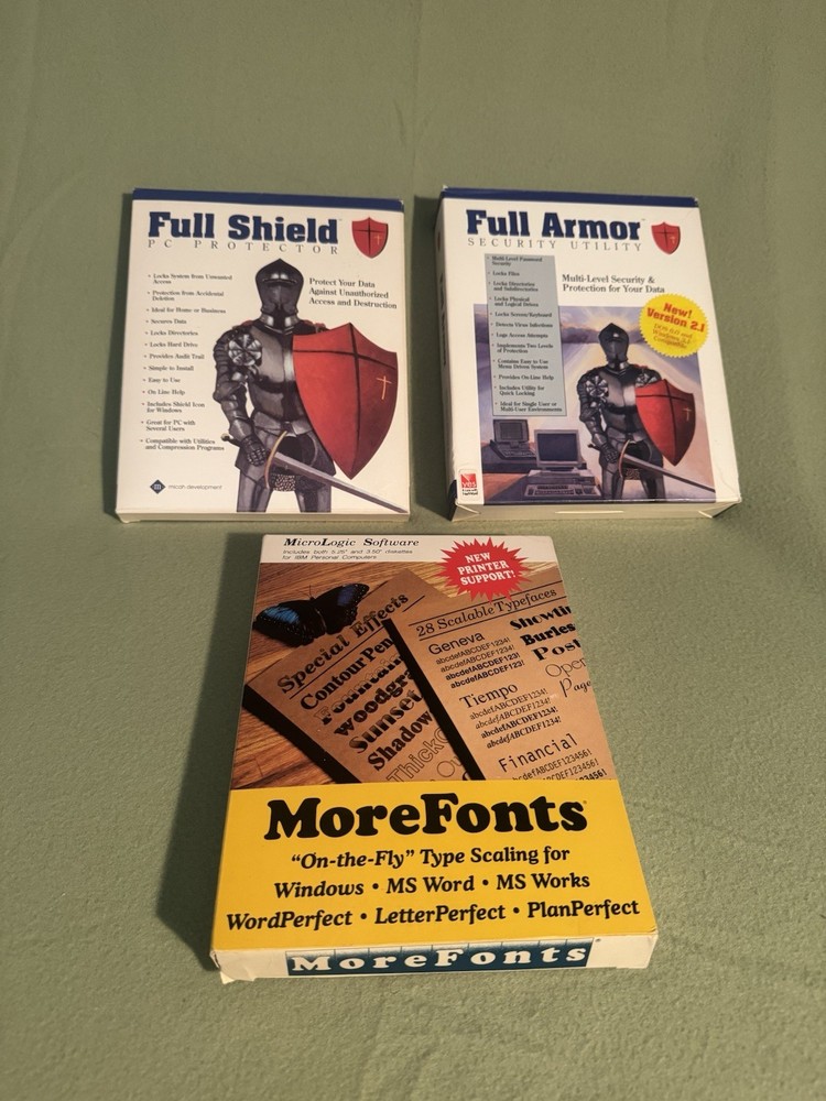 Vintage 90s Windows Software Lot More Fonts Pc Protection Full Armor & Shield