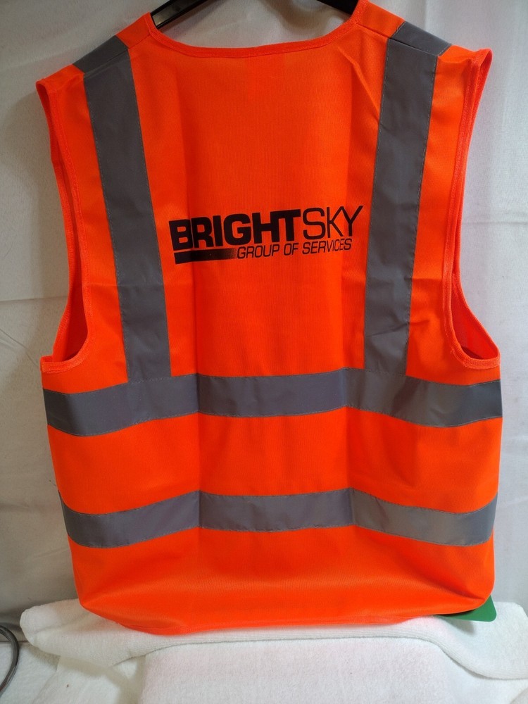 Neon Orange Hi-Visibility/ M/ Zip Front Safety Reflective Vest/ 100% Polyester