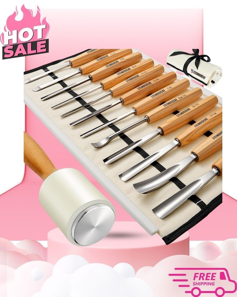 NEW Wood Carving Kit 12 Chisels Mallet Gouges Whittling Knives Canvas Case