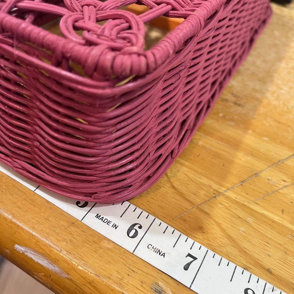 Vtg Mauve Woven Wicker Tissue Box Cover Rectangular Boho Cottagecore Pink Holder