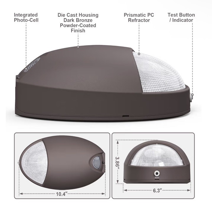 Led Emergency Light With Battery Backup Photocell Sensor, Waterproof