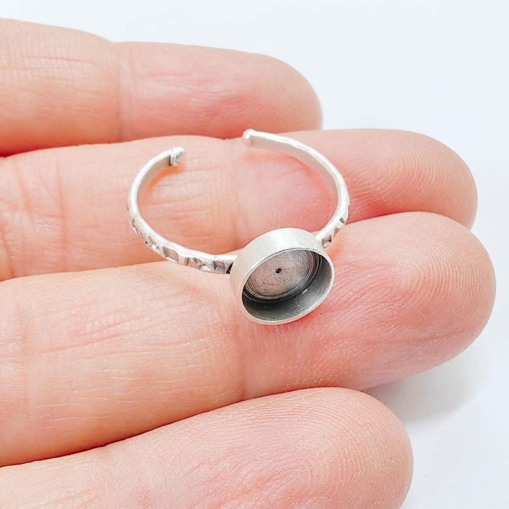 Band Ring Blank Settings Cabochon Mounting Adjustable Antique Silver 8mm G37862