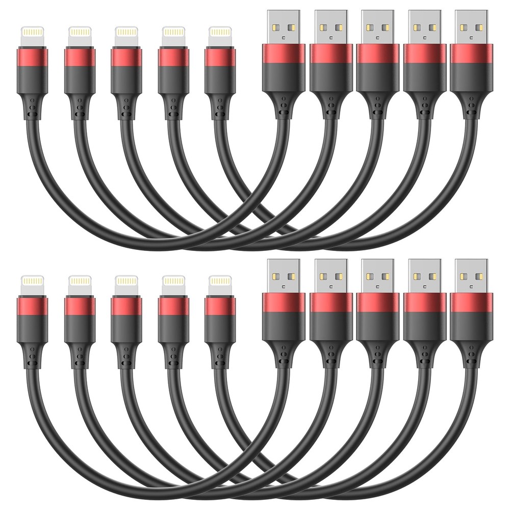 Bkduice 1ft Short iPhone Charger Cable 10 Pack Bulk, Multipack 1 Foot, Black