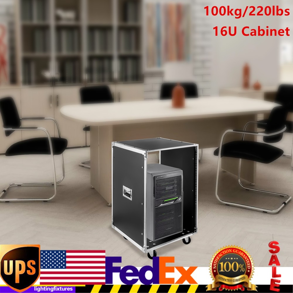 16U Cabinet Rolling Network Rack Audio Studio Video Telecom Equipment Rack Black
