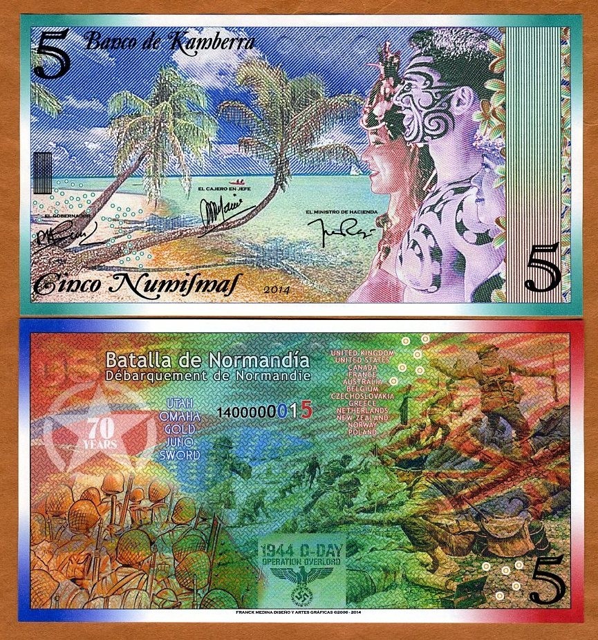 Kamberra, 5 Numismas, 2014, UNC D-Day commemorative, WWII