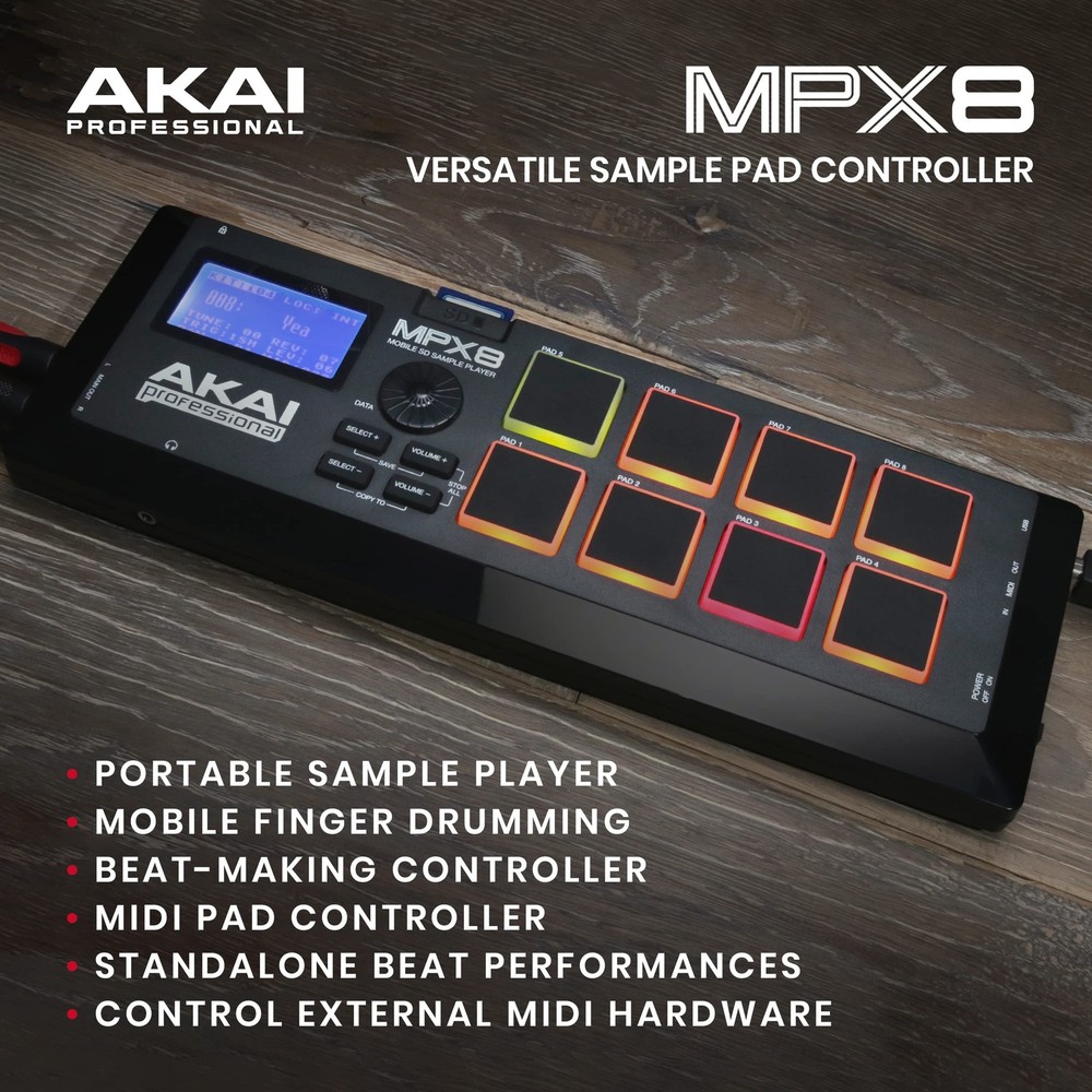 Akai Professional Mpx8 Mobile Audio Midi Controller With 8 Pads Sample Player