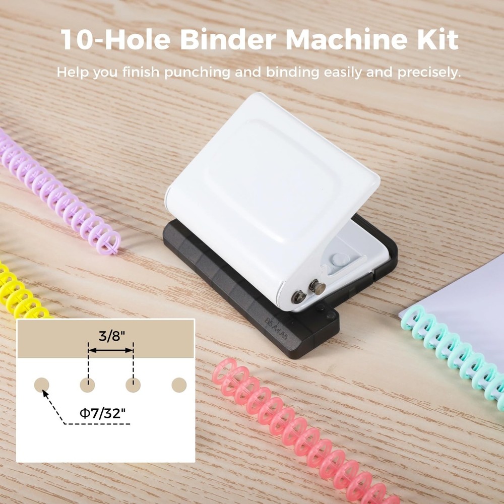 10-Hole Binder Machine Kit, Manual Binding System with 10 Pcs Loose Leaf Bind...