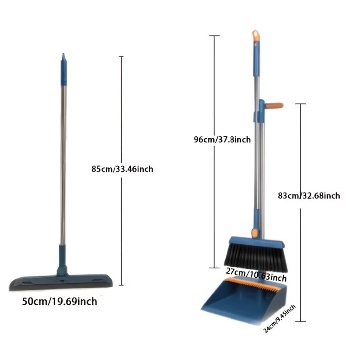 Blue Broom Dustpan Squeegee Set Heavy Duty Extendable