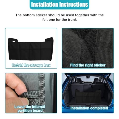 Car Trunk Organizer, Collapsible Multi-Compartment Auto Storage Box with Black
