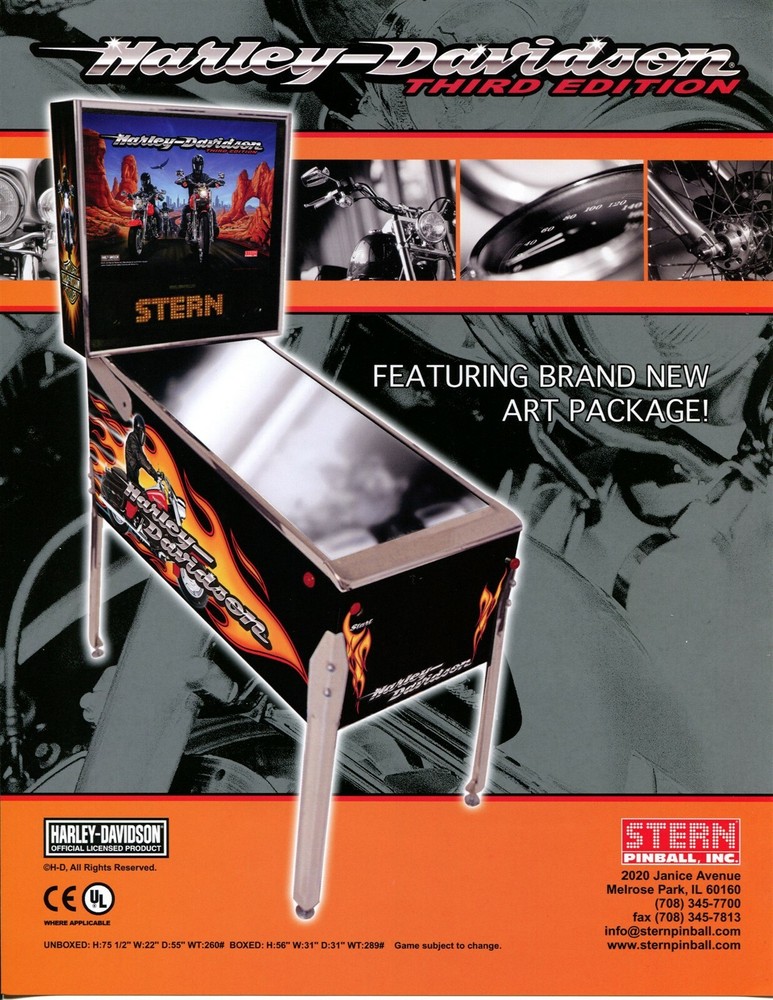 Harley Davidson 3rd Edition Pinball Flyer Mint / Ad