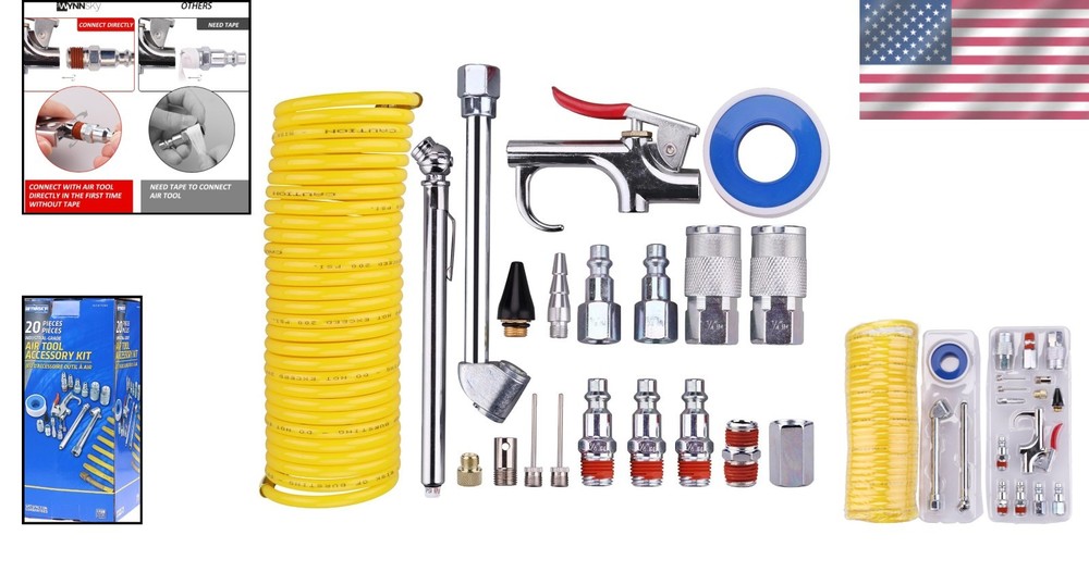 Efficient Air Tool Kit: 200PSI Compressor with 25ft Nylon Hose for All Projects
