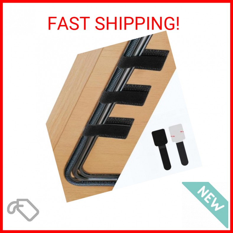 Abnii 50 PCS Hook and Loop Cable Ties, Under Desk Cable Management, Self Adhesiv