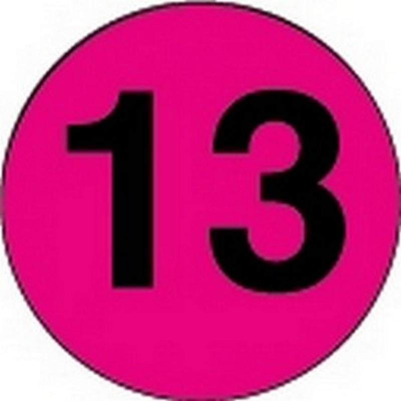 4" Diameter Number 13 Circle Labels (500 per Roll)