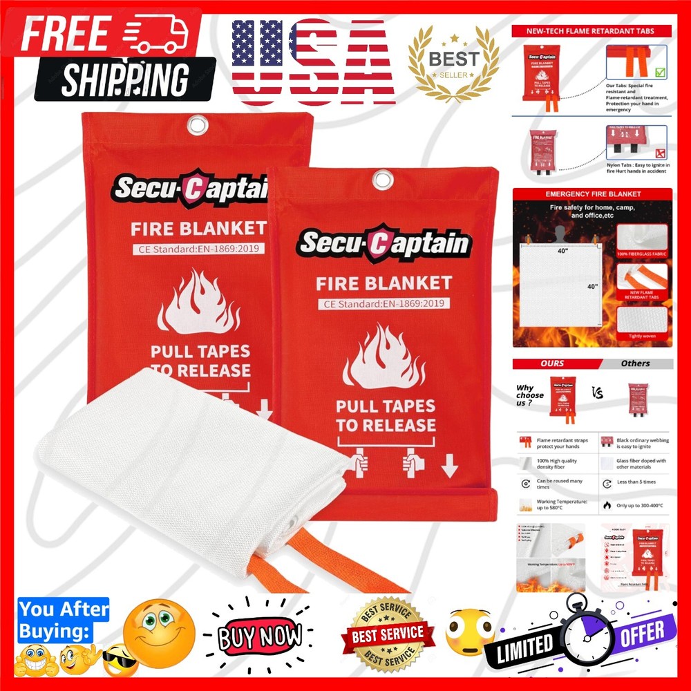 Essential Fire Blanket Set - 2 Pack 40"x40" Flame Resistant for Peace of Mind
