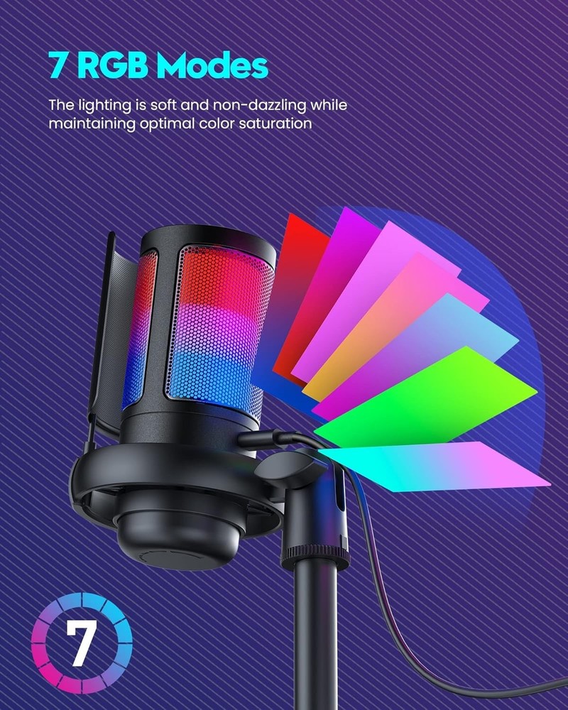 High-Performance Gaming Microphone with RGB Lights - Perfect for Streaming