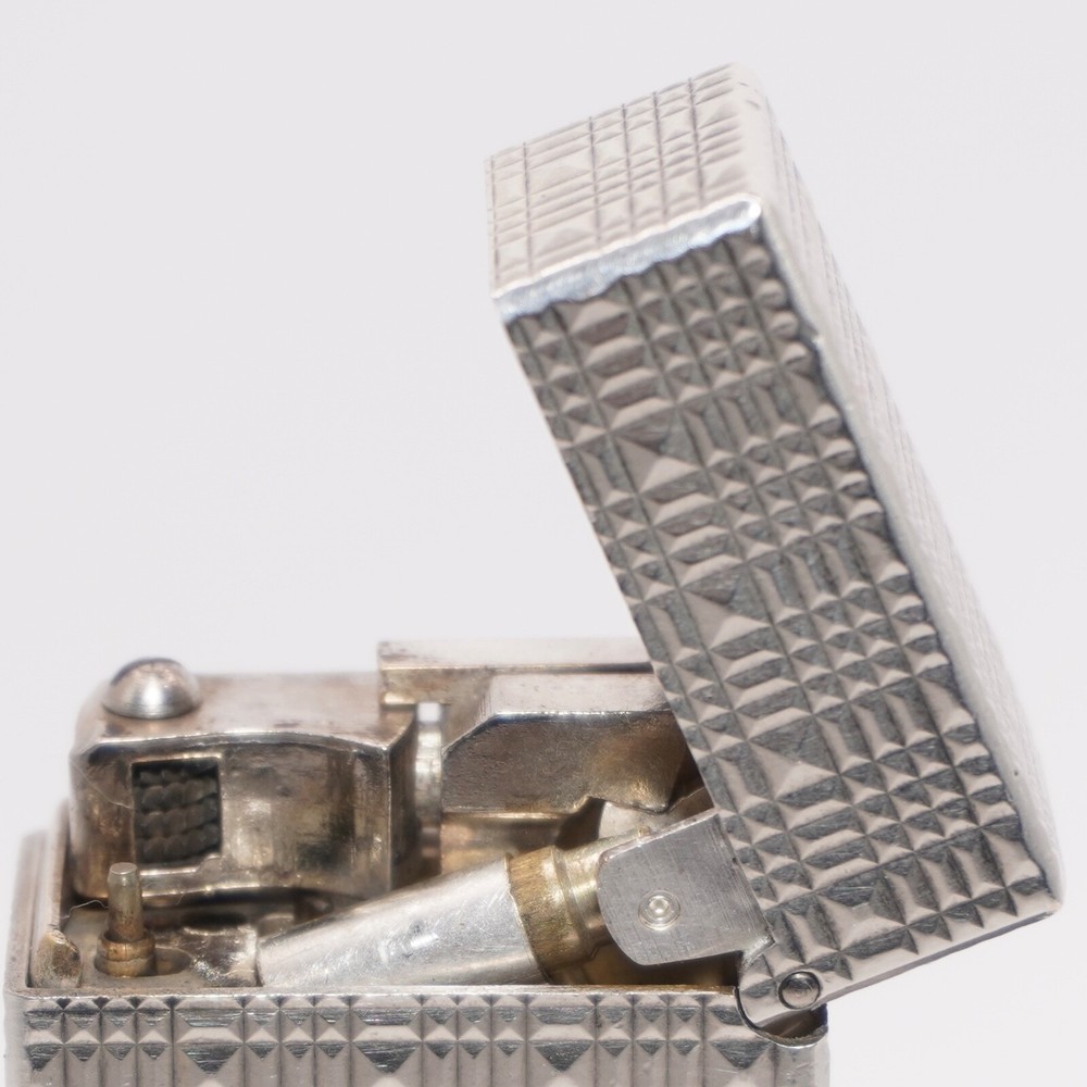 Dunhill Lighter Silver Tartan Pattern-Ultrasonically Cleaned_Working