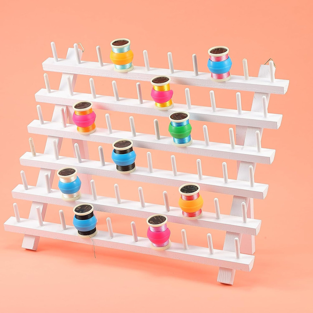 60 Spools Wooden Thread Rack and 48 Pcs Thread Spools Savers/Spool Huggers with