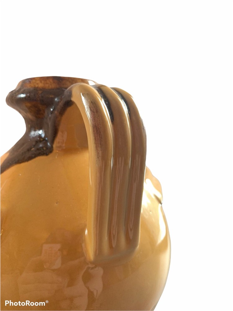 Ceramic Jug Pitcher Brown And Honey Colored Drip Three Handles ￼Old Fashioned