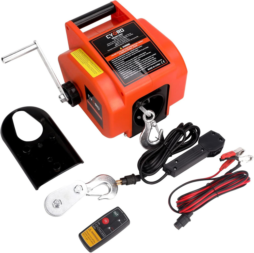 12V Electric Boat Winch 2000 Lbs with Wireless Remote & Hand Crank