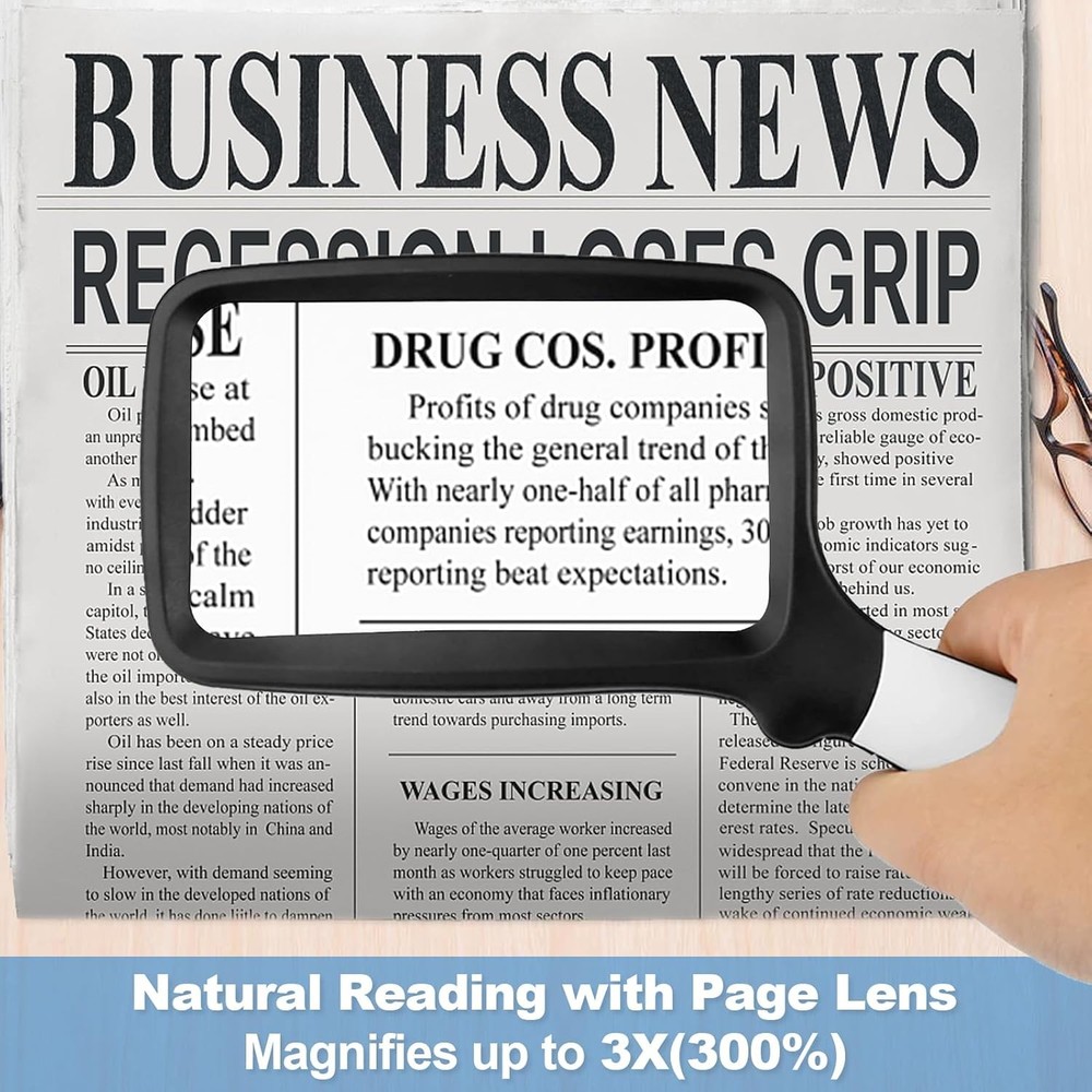 Folding Handheld Magnifying Glass with Light, 3X Large Rectangle Reading Magnifi