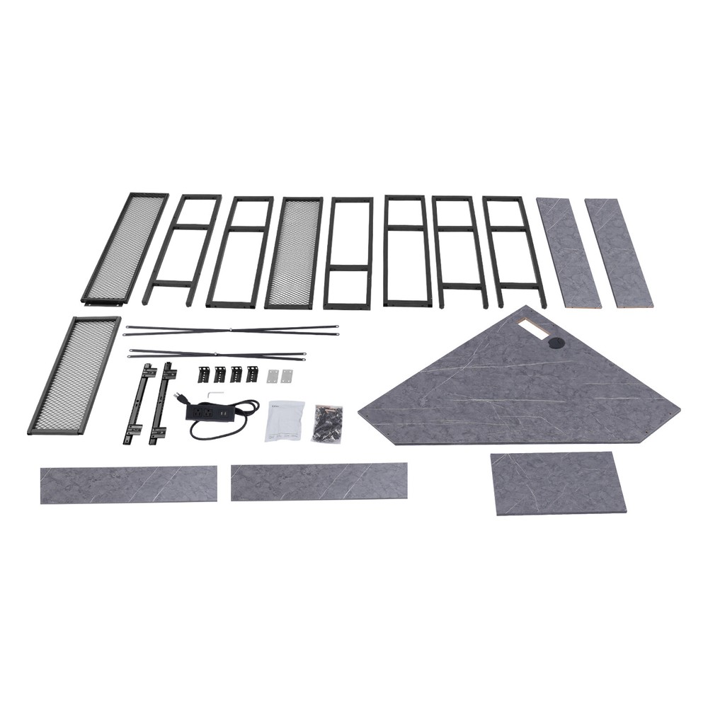 Triangular Computer Desk W/ Led Lights and Power Outlet, Home Office Corner Desk