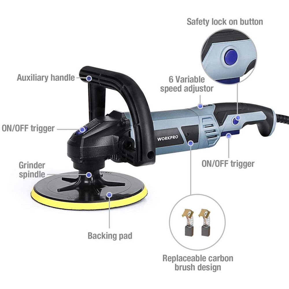 WORKPRO 3800PRM 7" Electric 6 Variable Speed Car Polisher Machine Buffer Sander