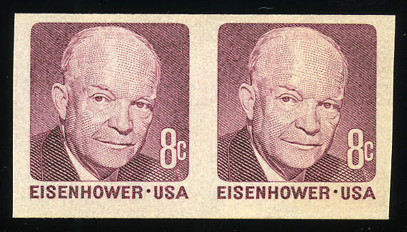 US #1402a 8¢ Eisenhower Imperf Pair, VF NH MNH