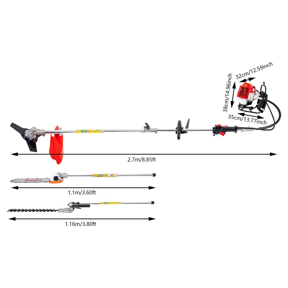 52cc Gas Hedge Trimmer with Extendable Pole & Soft Rubber Grip 2.3HP