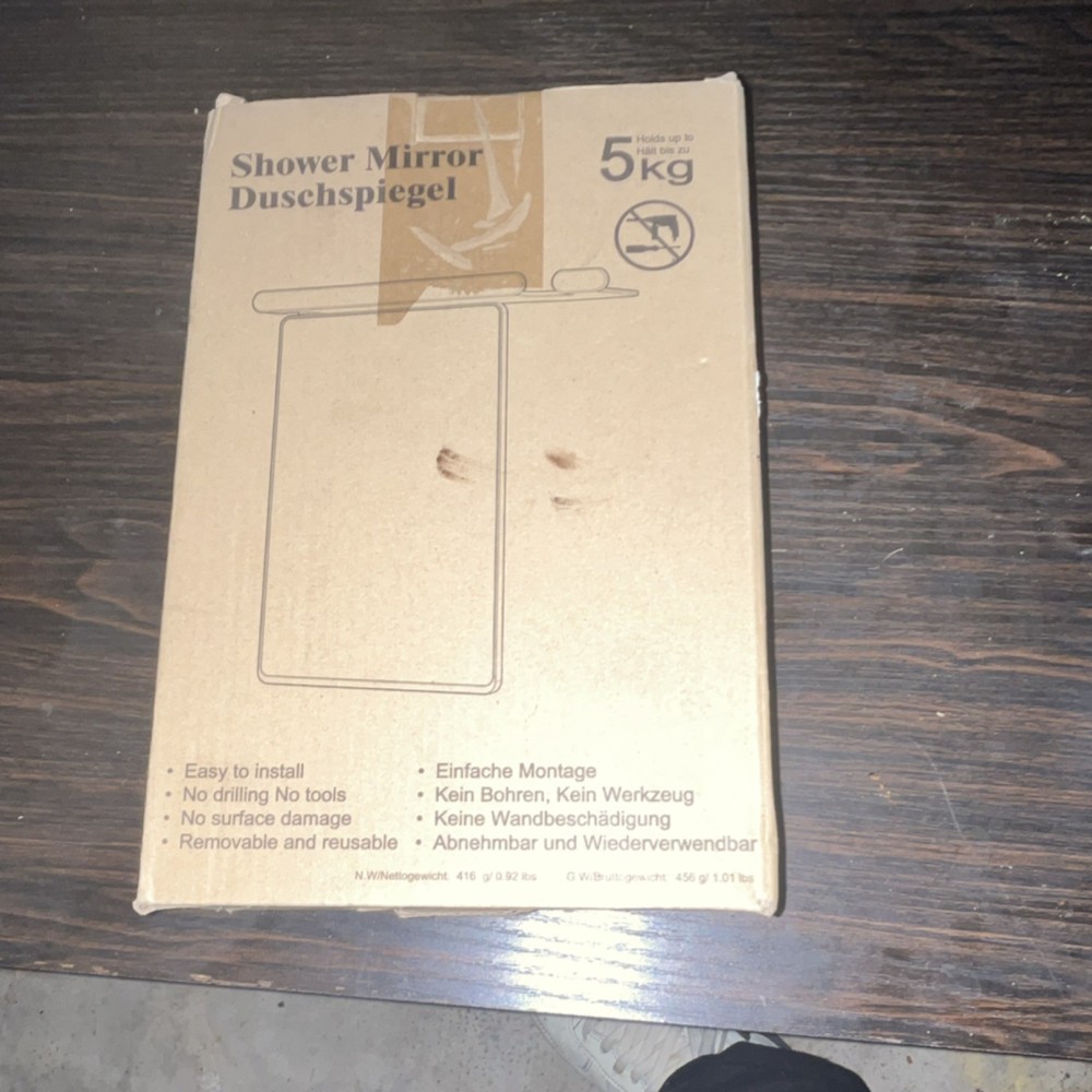 Rectangular Silver Shower Mirror Suction Mount Removable Easy Install Bathroom