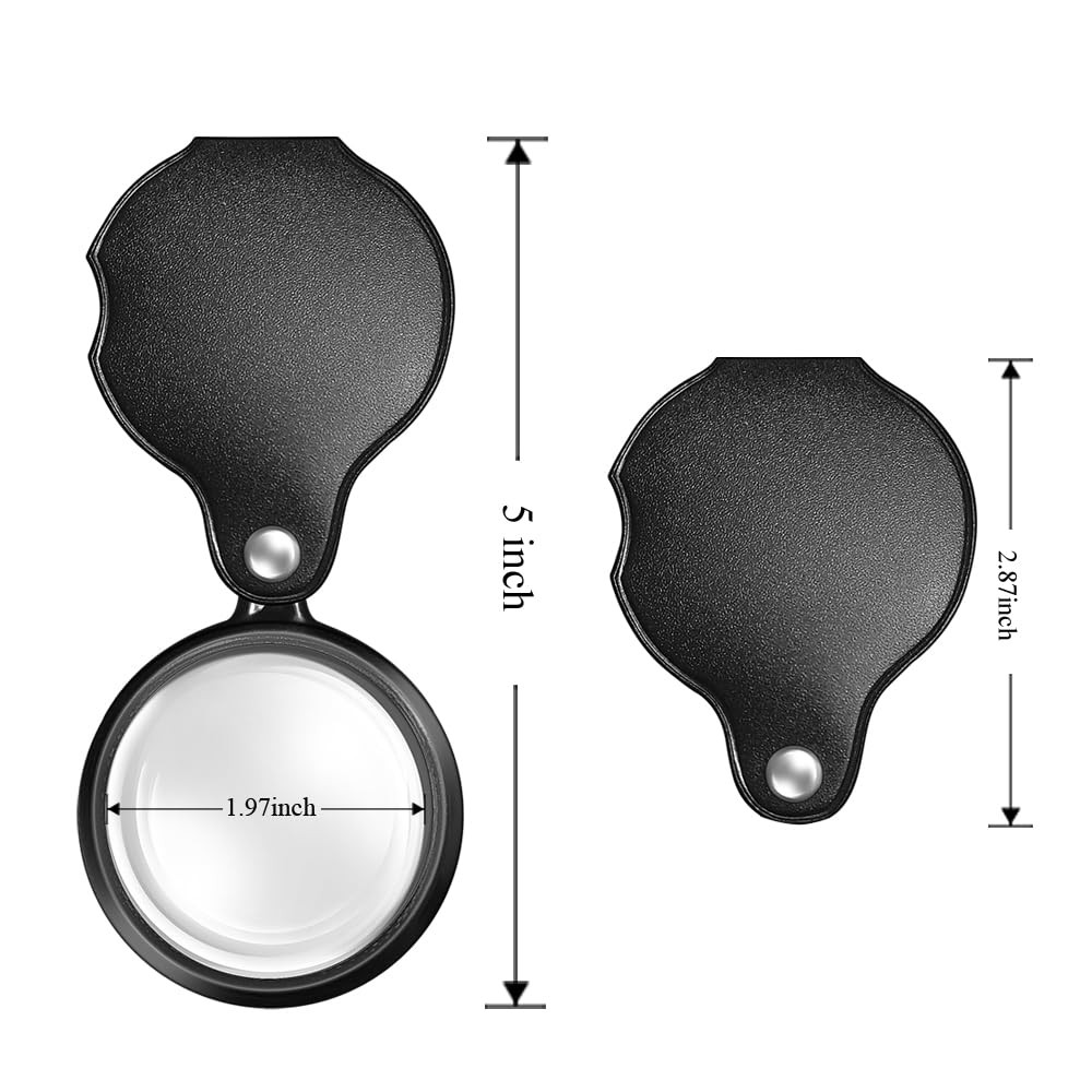 2 Pcs 10X Small Magnifying Glasses Pocket Magnifier Folding Handheld Magnifier
