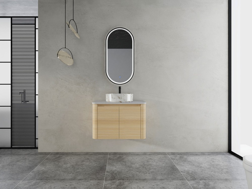 30”Wall-Mounted Bathroom Vanity W/ Ceramic Sink Basin White Flat Stone Slab Top