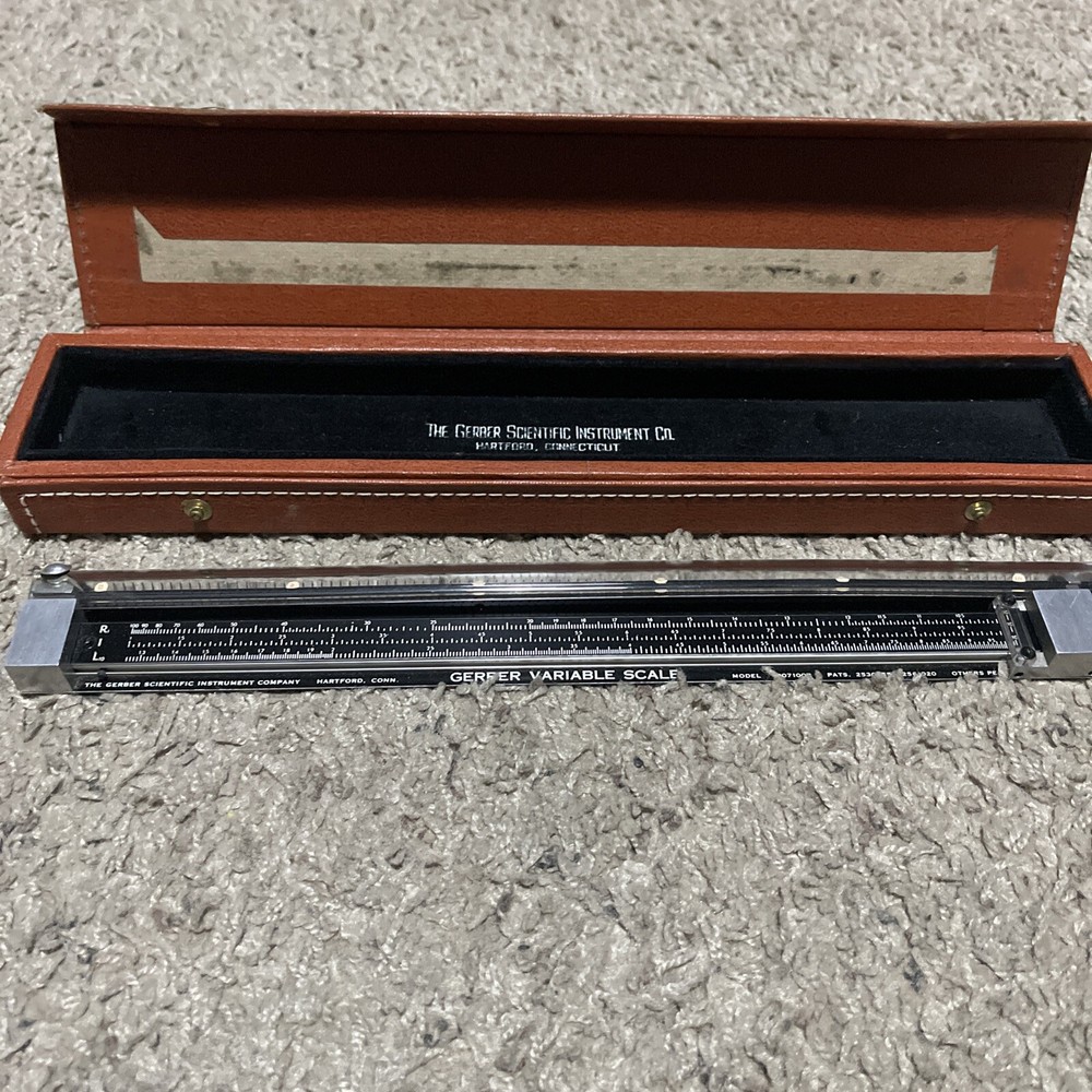 Vintage Gerber Variable Scale Engineering Slide Rule Model TP007100B w/ Case