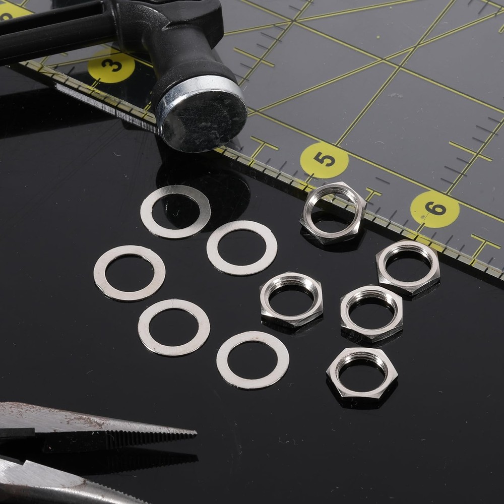 5 Sets Jack Socket Nut with Washer, 3/8" Silver Guitar Input Output silver