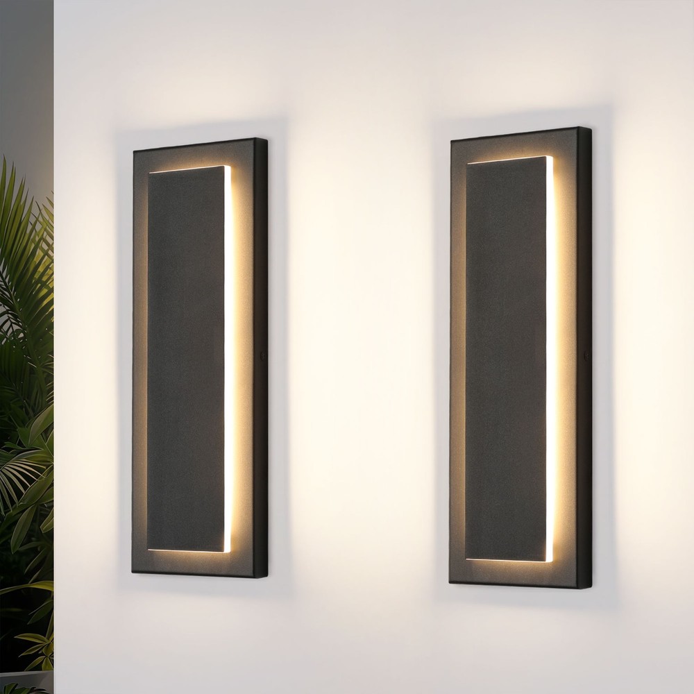 2-Pack 15.7 in. Black/Brown Outdoor Wall Light