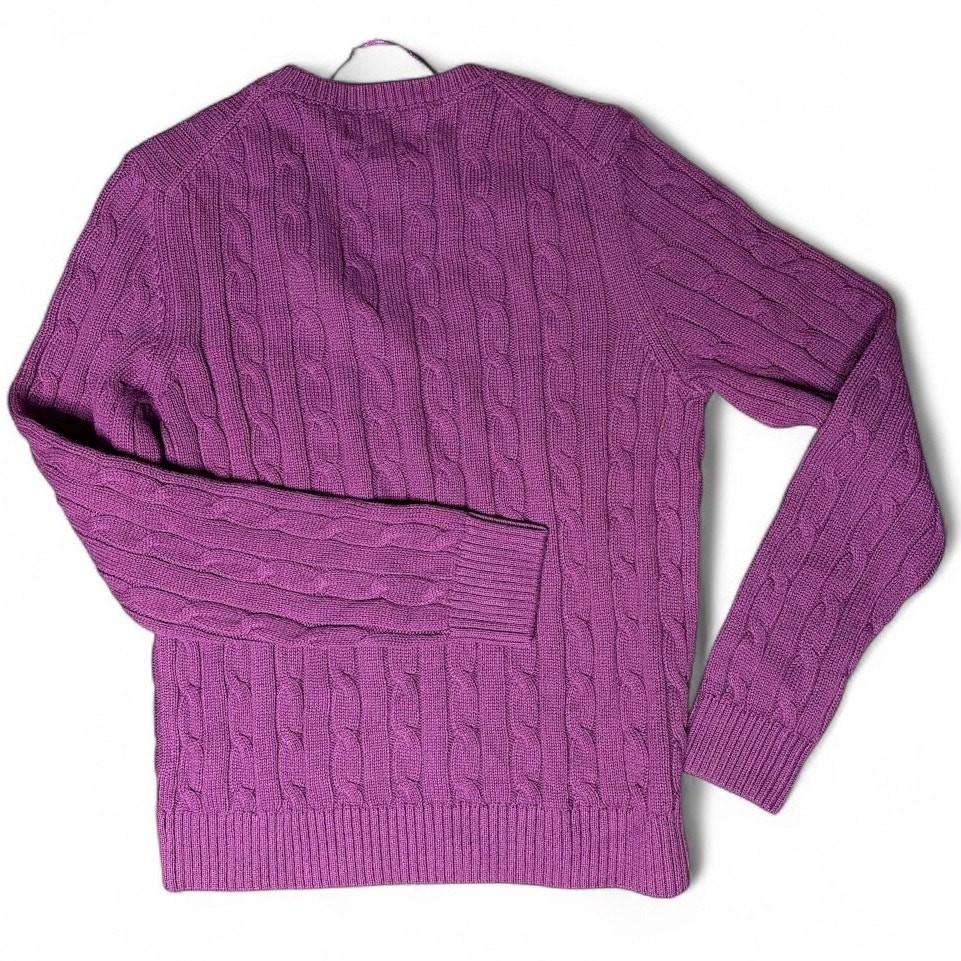 Piombo Purple Cable Knit V-Neck Pullover Sweater size Large