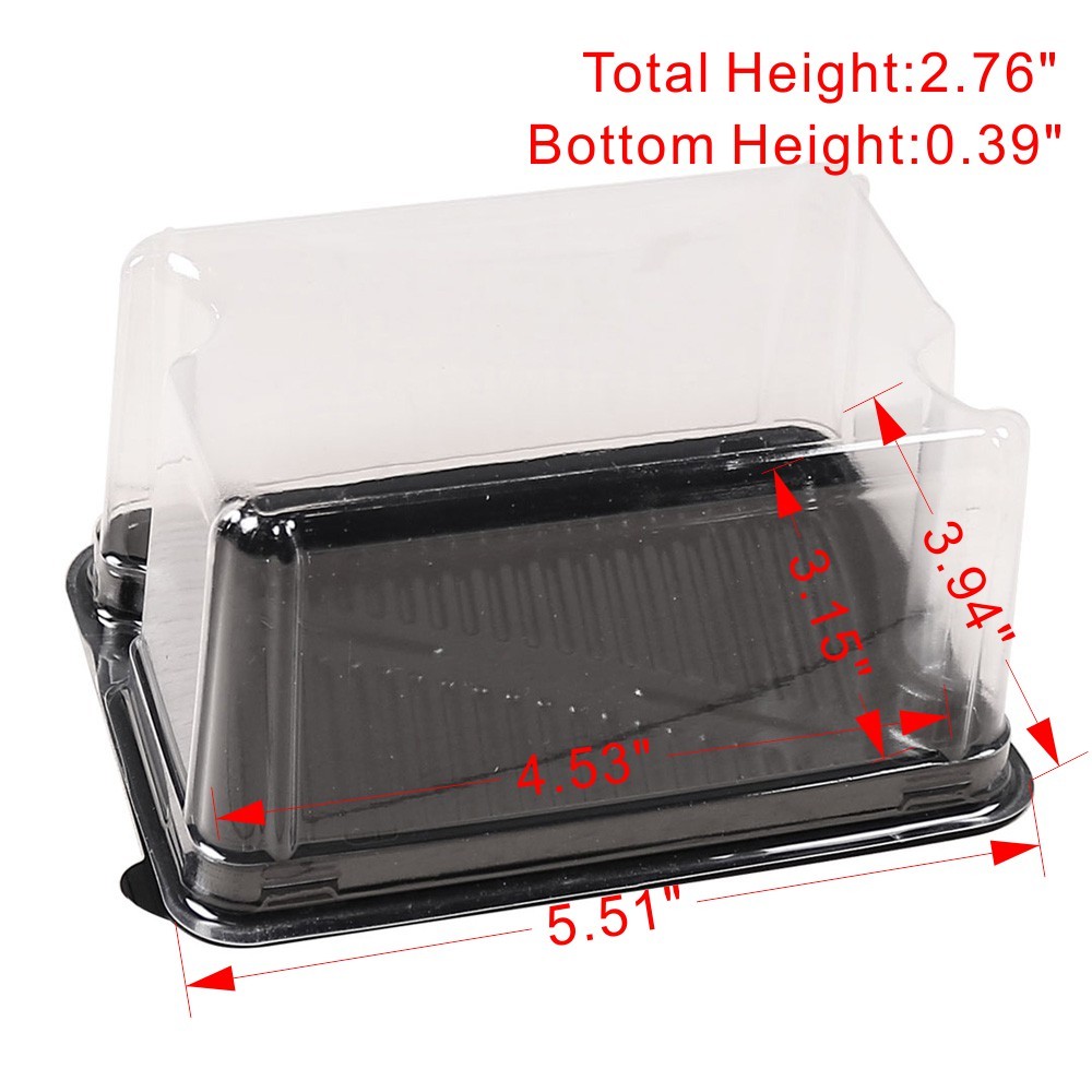 50/100pcs Rectangular Cake Display Plastic Containers w/ Black Base & Clear Lid