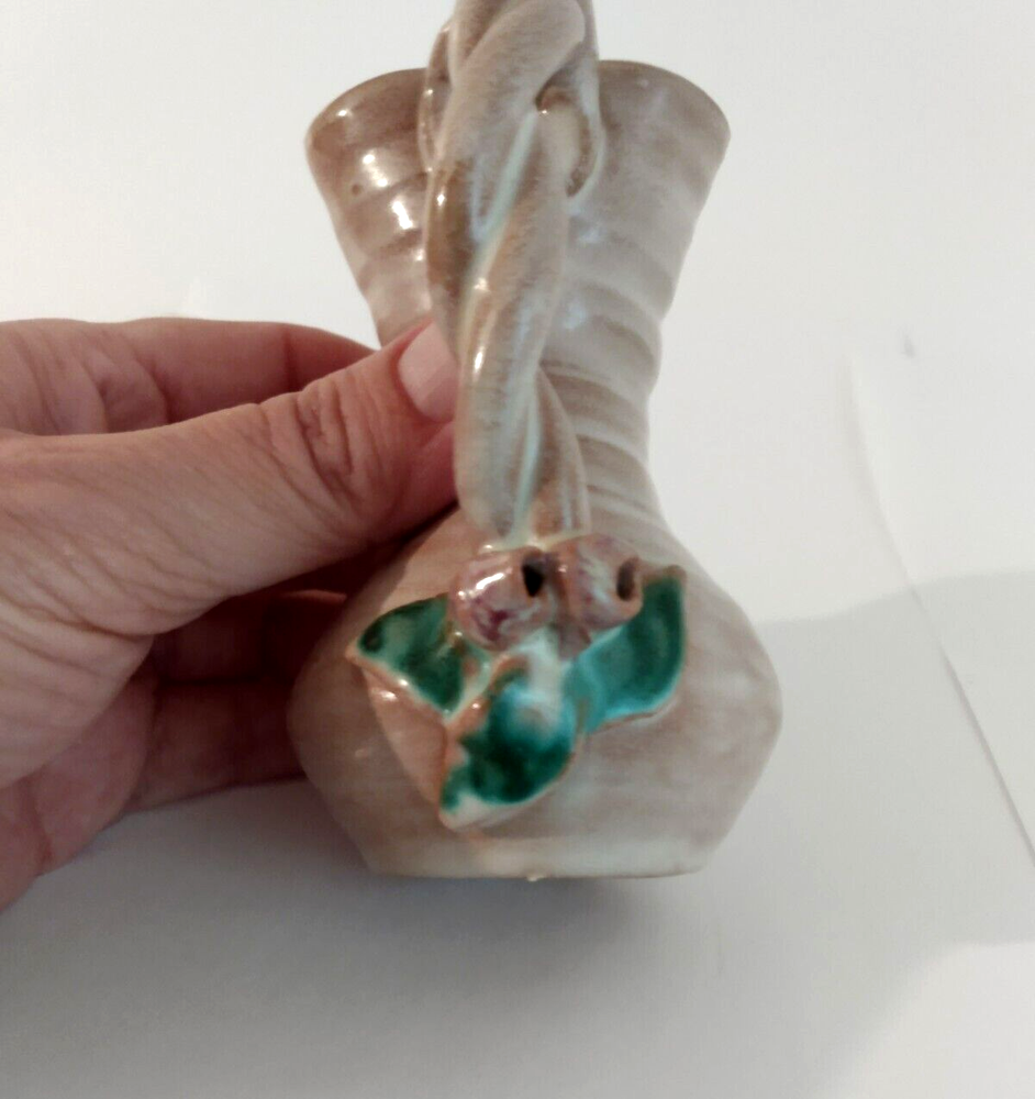 Vintage Pottery Pitcher Handmade Twisted Handle Signed