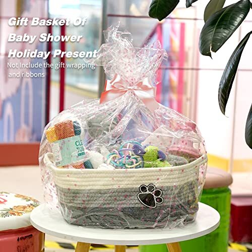 Small Woven Baskets for Organizing Rope Storage Basket with Handle Grey-white