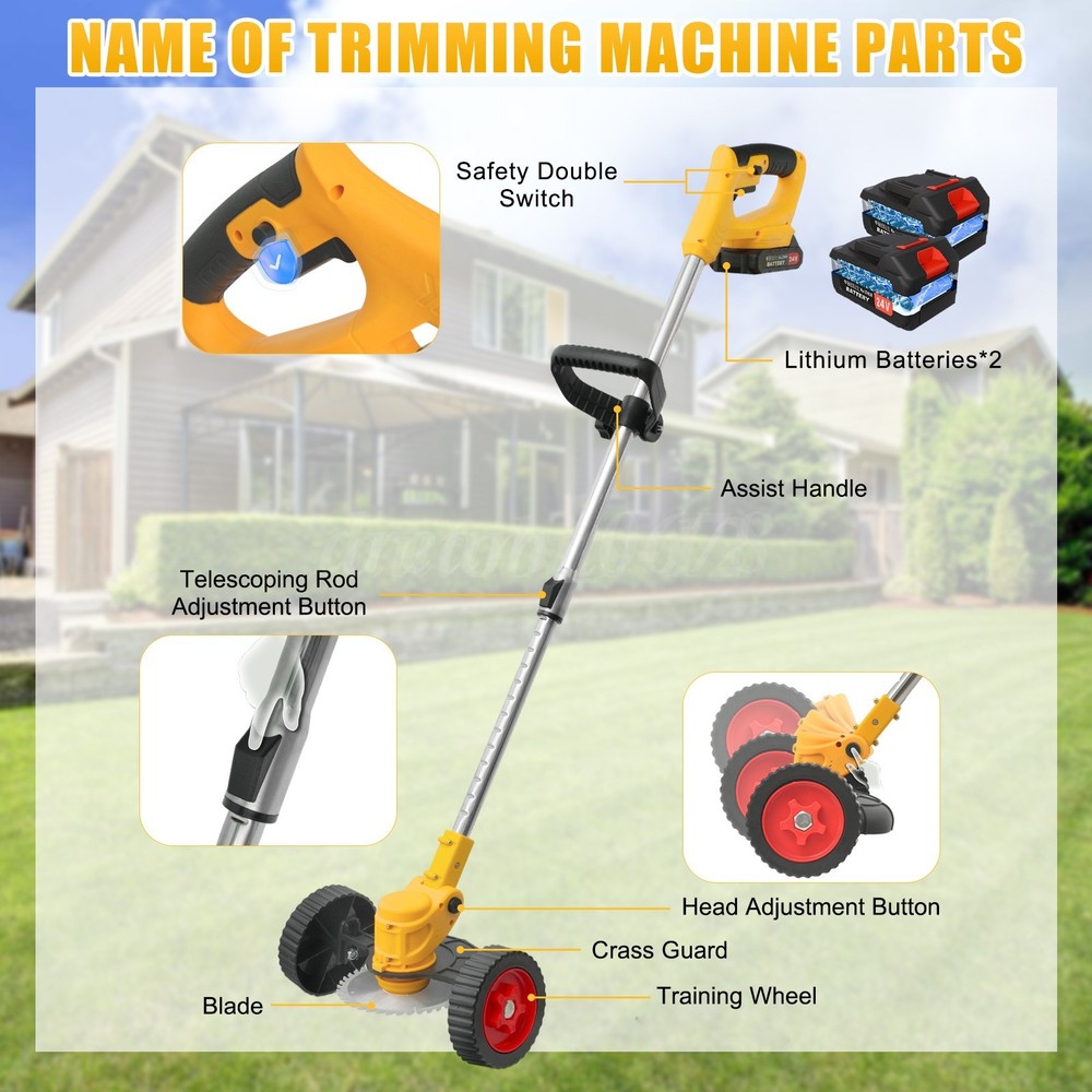 Battery Powered Weed Eater Electric Cordless Grass String Trimmer Lawn Edger 51"