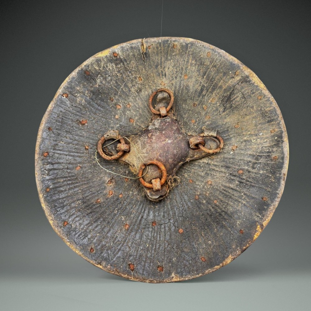 19th C. Baluchi Brass & Hide Shield, Baluchistan, Middle Eastern Indian Shield