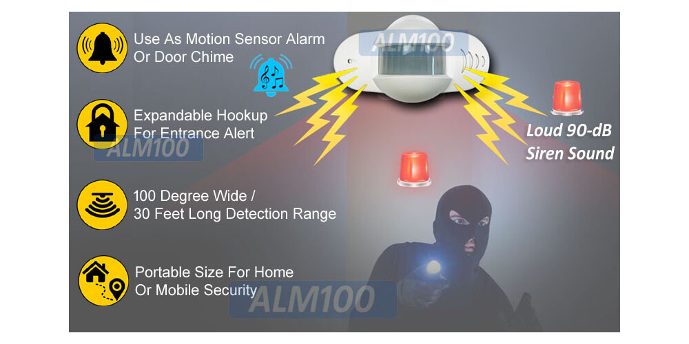 Portable Alarm System With IR Motion Detector - 90 db Alarm Siren