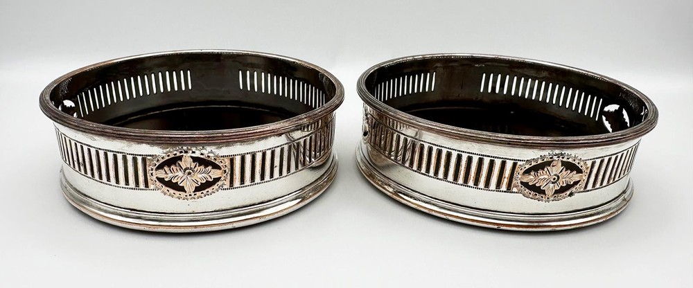 GEORGIAN PAIR SMALL 3" DRINKS COASTERS OLD SHEFFIELD PLATE c1790